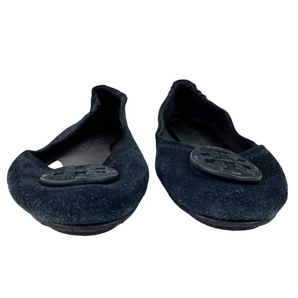 Tory Burch Minnie Suede Leather Travel Ballet Flat 7.5 Navy Blue Foldable - Picture 5 of 10